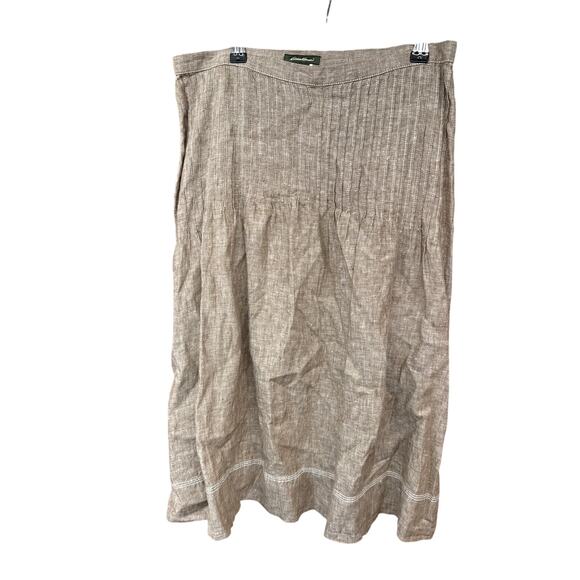 Eddie Bauer Women's Pleated Beige Linen Skirt 4 Textured Natural Fiber Hippie - Picture 1 of 6